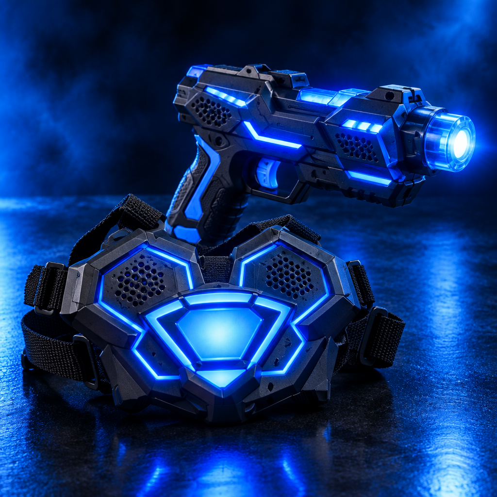 Blue Zap Force blaster and light-up chest target